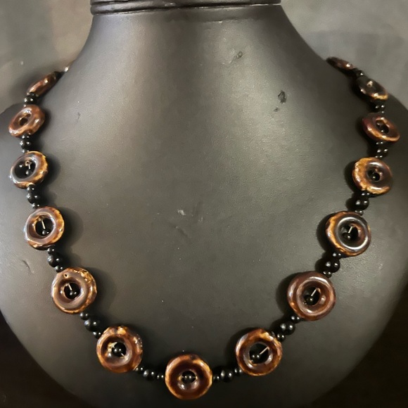 Hand made brown and black necklace. 22” long - Picture 1 of 3